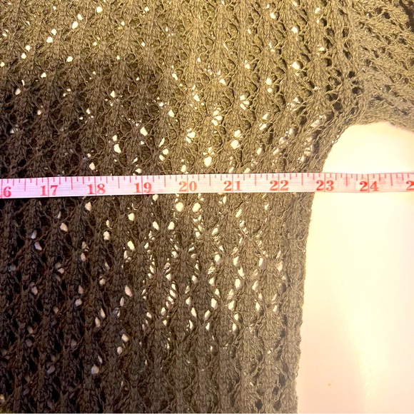 Gina L Openwork Sweater Slits on Sides Feminine Knitted Dark Green Long Sleeves - Picture 11 of 11